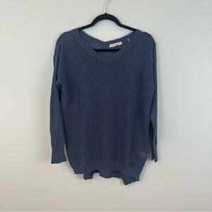 Rebecca Taylor Dusty Blue Open Knit V-Neck Sweater Size Medium Women's
